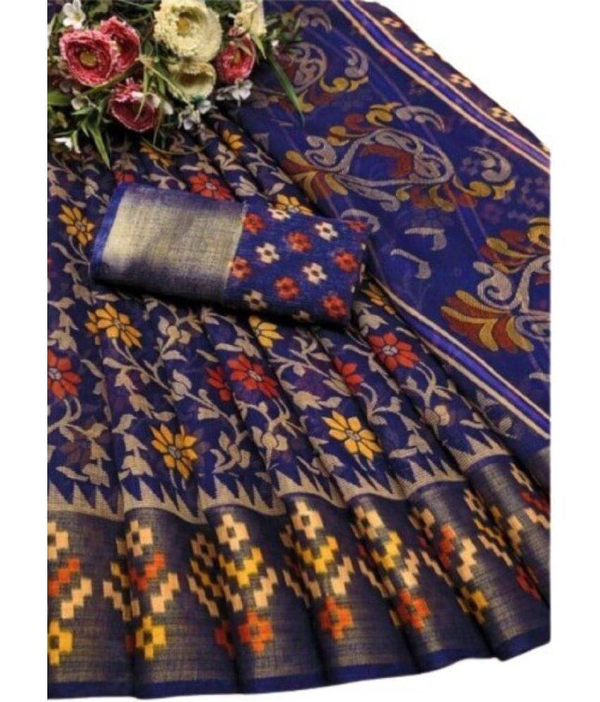     			YUGAVEERAA Cotton Silk Solid Saree With Unstitched Blouse Piece ( Blue )