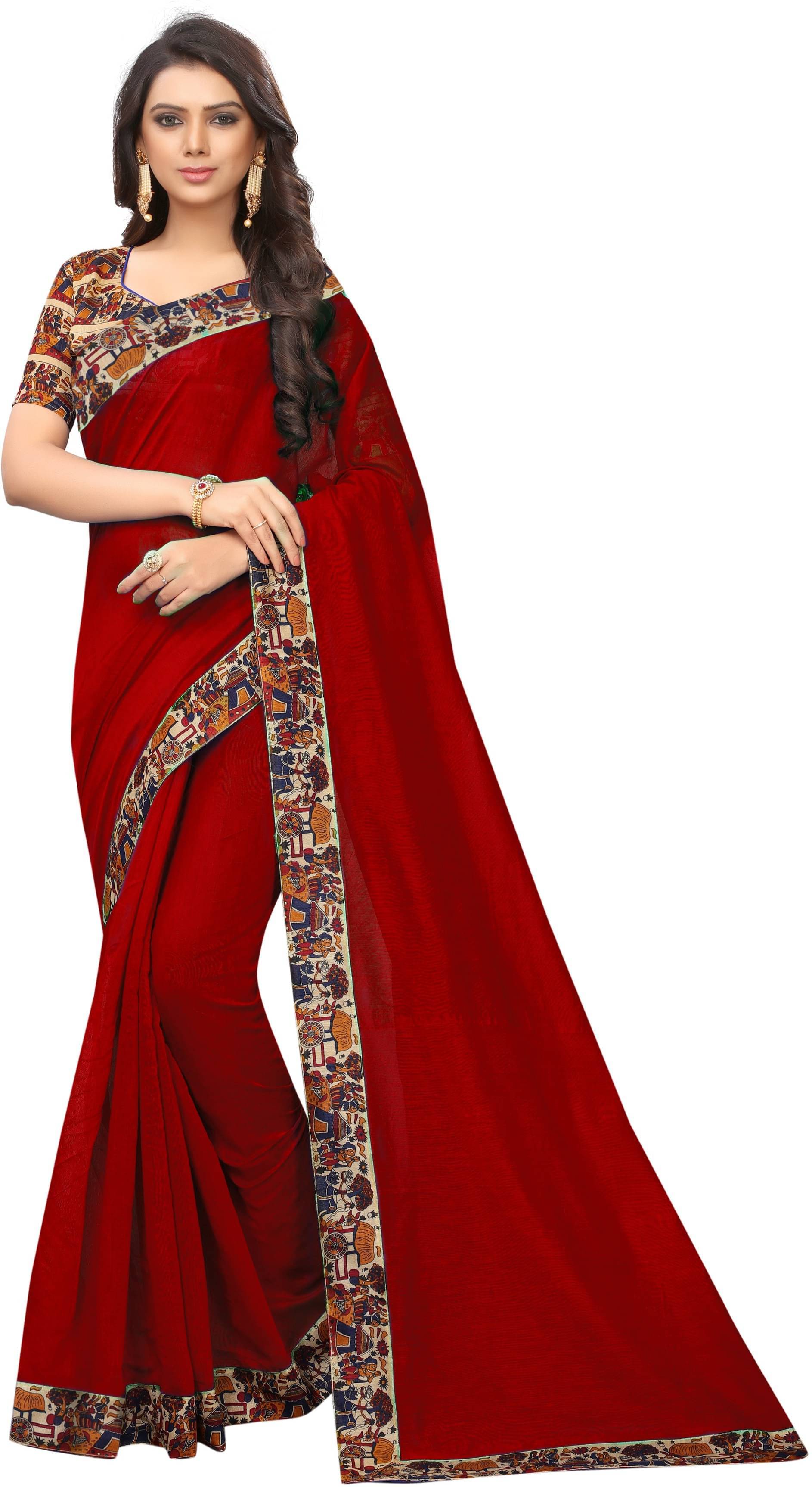 YUGAVEERAA Cotton Silk Woven Saree With Unstitched Blouse Piece ( Maroon )     			YUGAVEERAA Cotton Silk Woven Saree With Unstitched Blouse Piece ( Maroon )