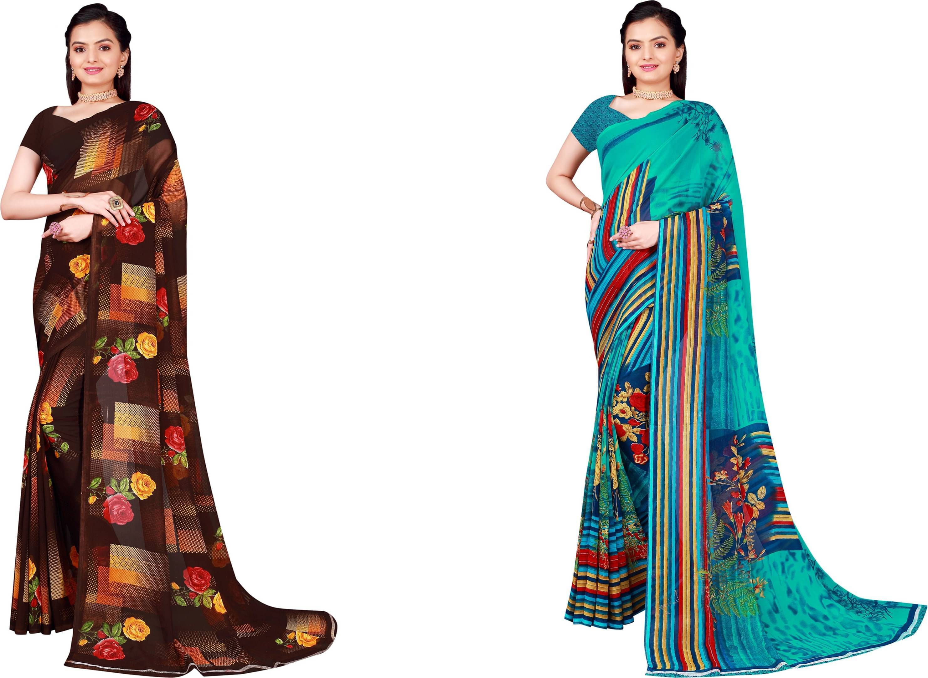 YUGAVEERAA Georgette Printed Saree With Unstitched Blouse Piece ( Multicolor 2 ) YUGAVEERAA Georgette Printed Saree With Unstitched Blouse Piece ( Multicolor 2 )