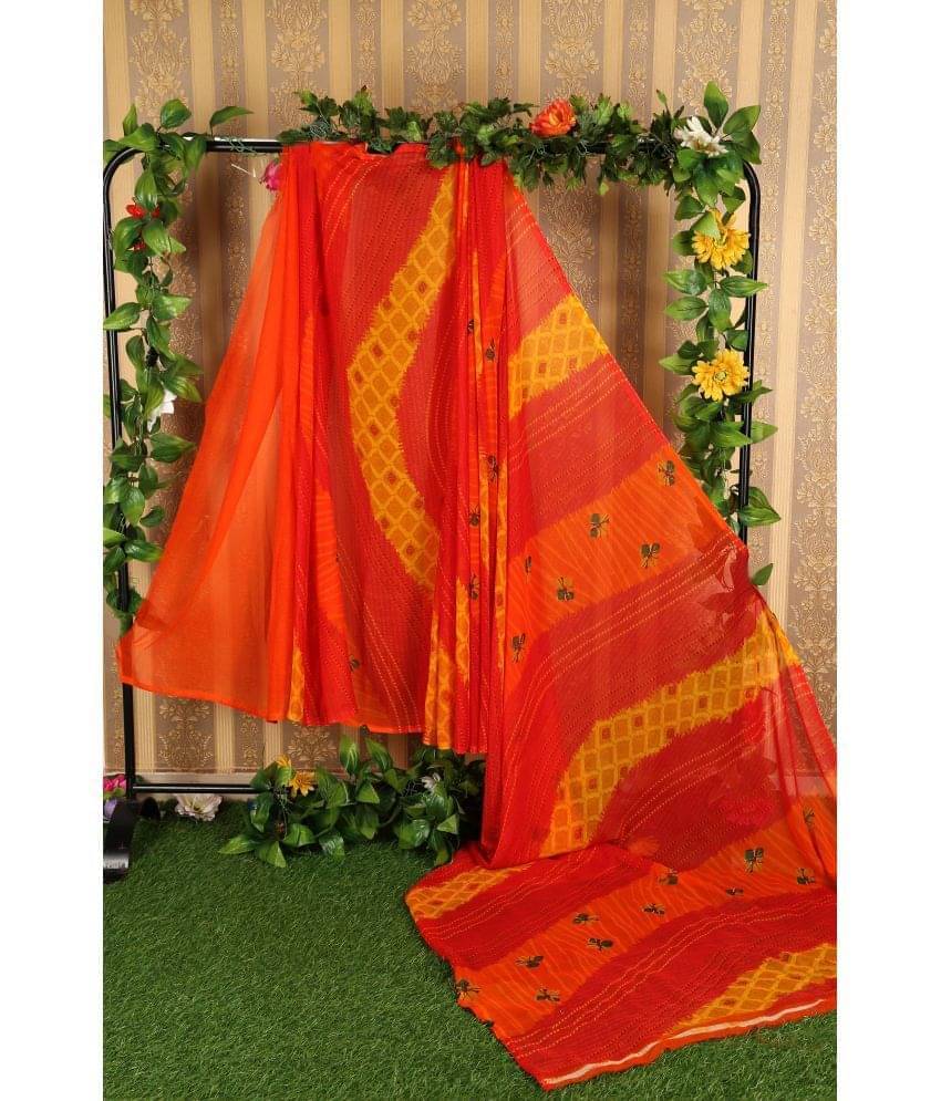 YUGAVEERAA Georgette Printed Saree With Unstitched Blouse Piece ( Orange ) YUGAVEERAA Georgette Printed Saree With Unstitched Blouse Piece ( Orange )