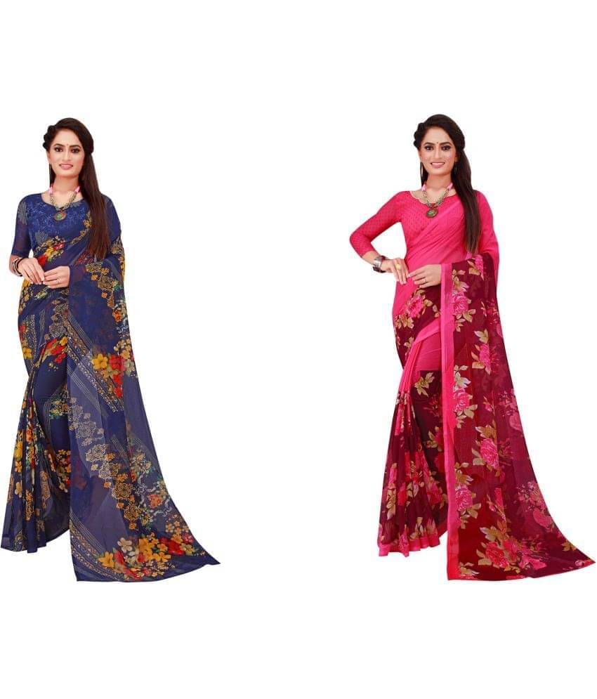 YUGAVEERAA Georgette Printed Saree With Unstitched Blouse Piece ( Green ) YUGAVEERAA Georgette Printed Saree With Unstitched Blouse Piece ( Green )