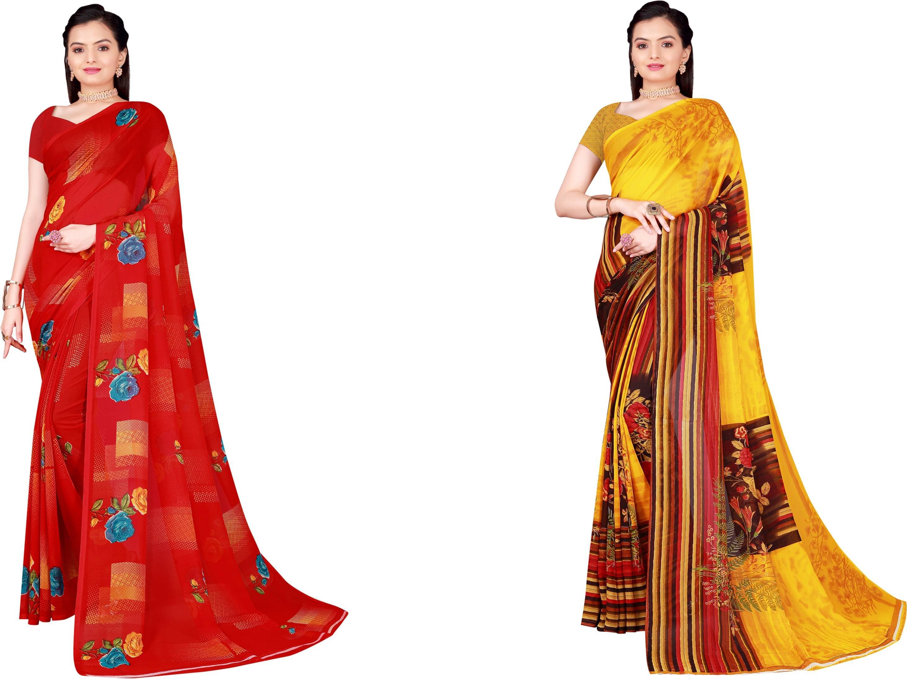    			YUGAVEERAA Georgette Printed Saree With Unstitched Blouse Piece ( Multicolor 2 )