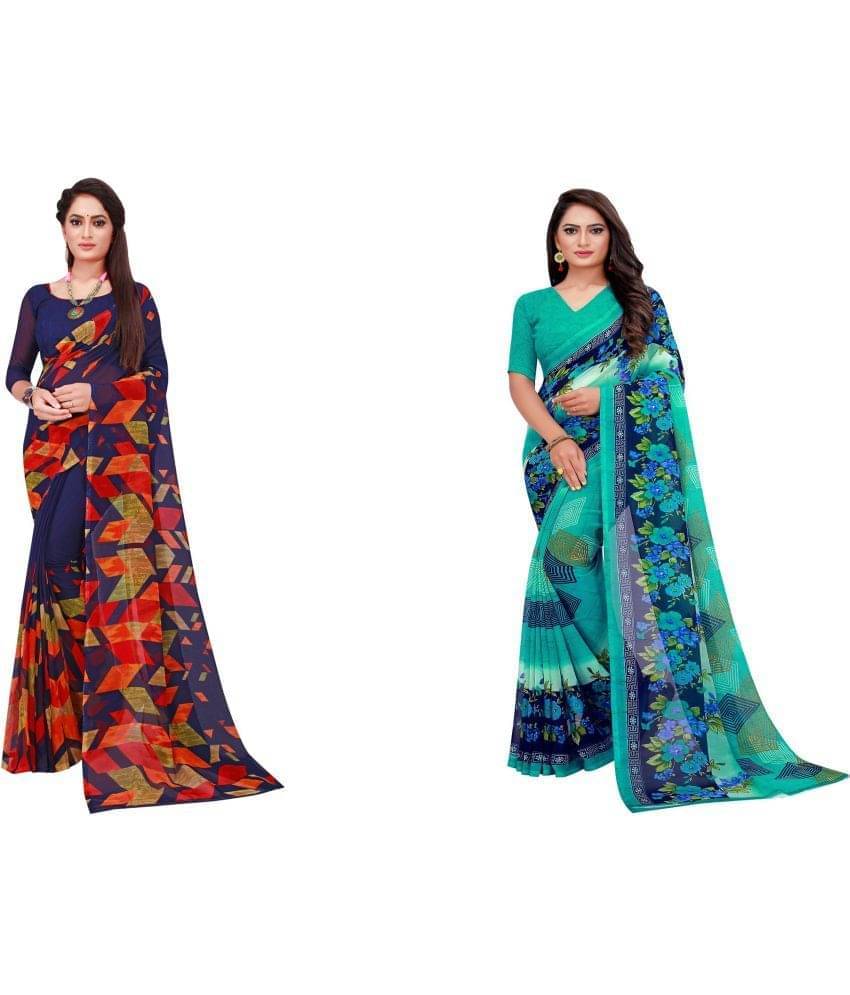     			YUGAVEERAA Georgette Printed Saree With Unstitched Blouse Piece ( Beige )