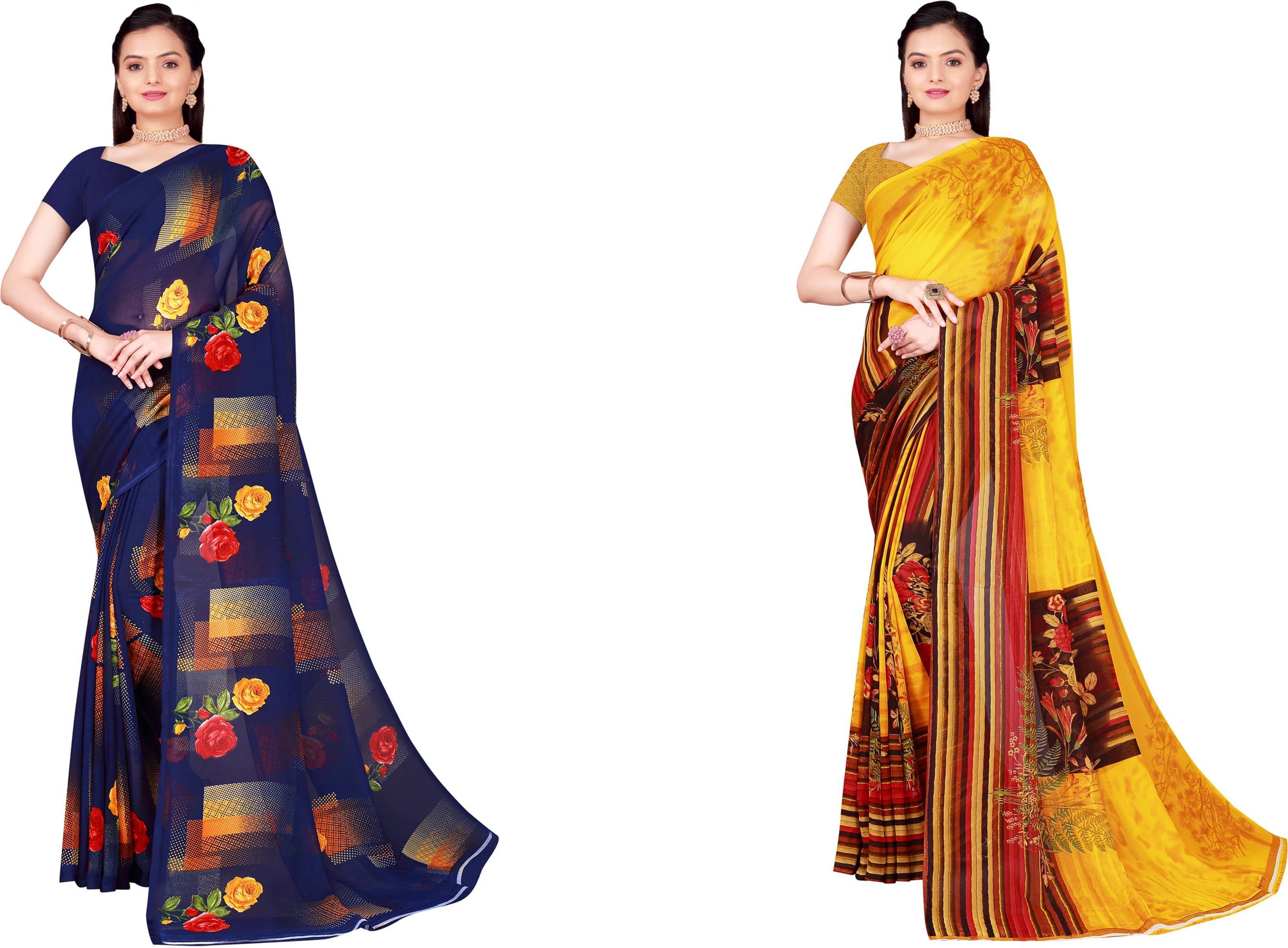 YUGAVEERAA Georgette Printed Saree With Unstitched Blouse Piece ( Multicolor 2 ) YUGAVEERAA Georgette Printed Saree With Unstitched Blouse Piece ( Multicolor 2 )