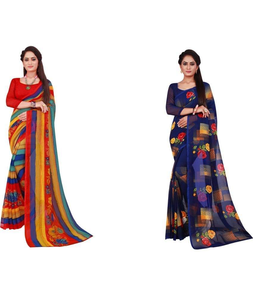 YUGAVEERAA Georgette Printed Saree With Unstitched Blouse Piece ( Gold ) YUGAVEERAA Georgette Printed Saree With Unstitched Blouse Piece ( Gold )
