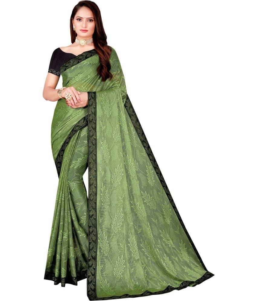 YUGAVEERAA Lycra Printed Saree With Unstitched Blouse Piece ( Green ) YUGAVEERAA Lycra Printed Saree With Unstitched Blouse Piece ( Green )