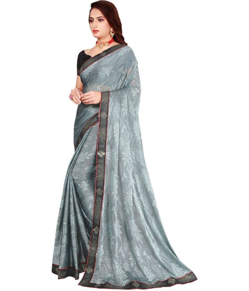     			YUGAVEERAA Lycra Printed Saree With Unstitched Blouse Piece ( Grey )