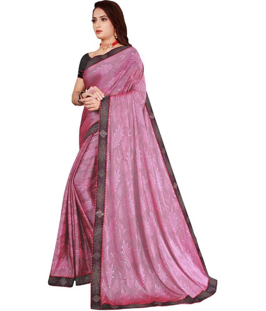 YUGAVEERAA Lycra Printed Saree With Unstitched Blouse Piece ( Pink ) YUGAVEERAA Lycra Printed Saree With Unstitched Blouse Piece ( Pink )