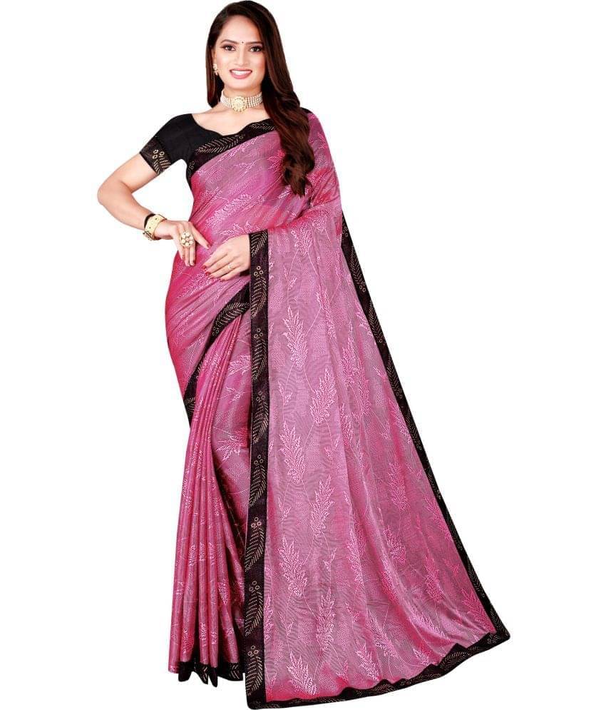 YUGAVEERAA Lycra Printed Saree With Unstitched Blouse Piece ( Pink ) YUGAVEERAA Lycra Printed Saree With Unstitched Blouse Piece ( Pink )