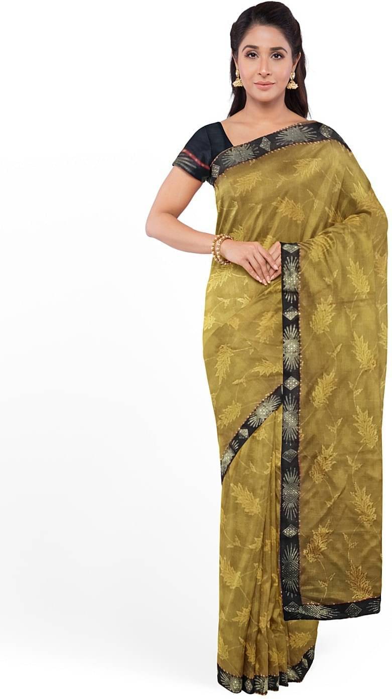YUGAVEERAA Net Cut Outs Saree With Unstitched Blouse Piece ( Yellow ) YUGAVEERAA Net Cut Outs Saree With Unstitched Blouse Piece ( Yellow )