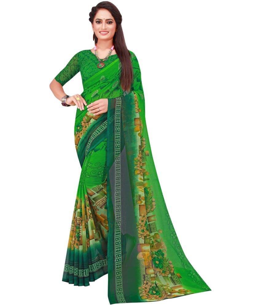     			YUGAVEERAA Net Cut Outs Saree With Unstitched Blouse Piece ( Green )