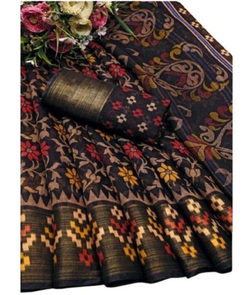     			YUGAVEERAA Net Cut Outs Saree With Unstitched Blouse Piece ( Black )
