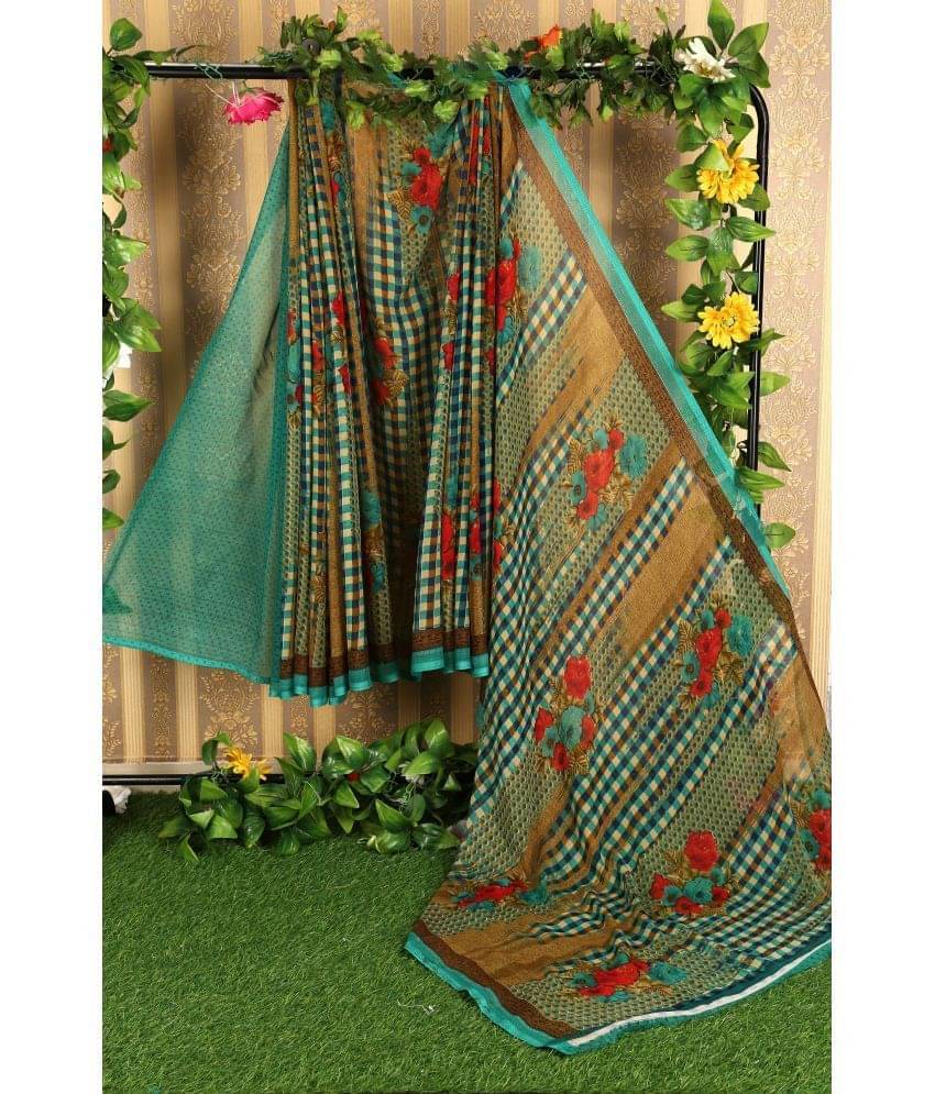     			YUGAVEERAA Net Cut Outs Saree With Unstitched Blouse Piece ( Blue )