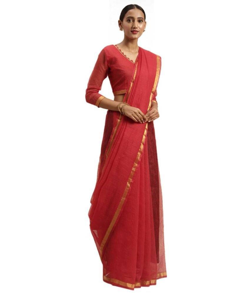 YUGAVEERAA Net Cut Outs Saree With Unstitched Blouse Piece ( Red ) YUGAVEERAA Net Cut Outs Saree With Unstitched Blouse Piece ( Red )