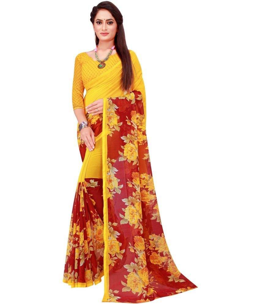 YUGAVEERAA Net Cut Outs Saree With Unstitched Blouse Piece ( Yellow ) YUGAVEERAA Net Cut Outs Saree With Unstitched Blouse Piece ( Yellow )
