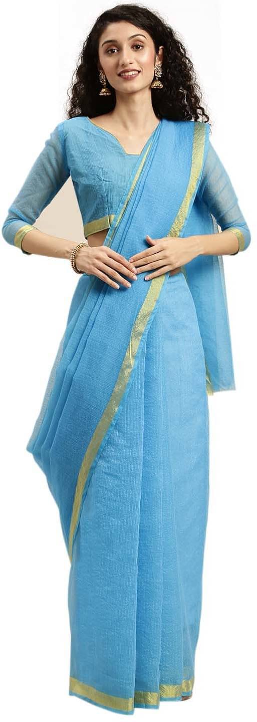 YUGAVEERAA Net Cut Outs Saree With Unstitched Blouse Piece ( Blue ) YUGAVEERAA Net Cut Outs Saree With Unstitched Blouse Piece ( Blue )