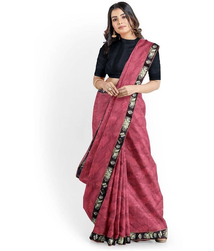     			YUGAVEERAA Net Cut Outs Saree With Unstitched Blouse Piece ( Brown )