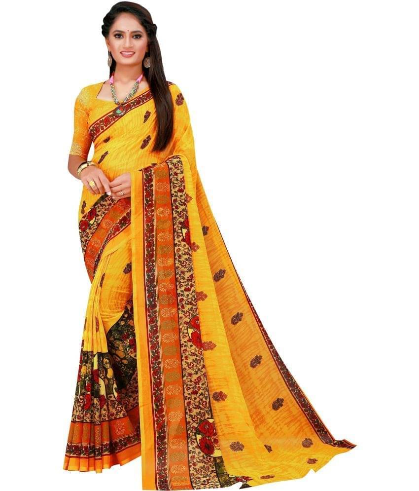     			YUGAVEERAA Net Cut Outs Saree With Unstitched Blouse Piece ( Yellow )