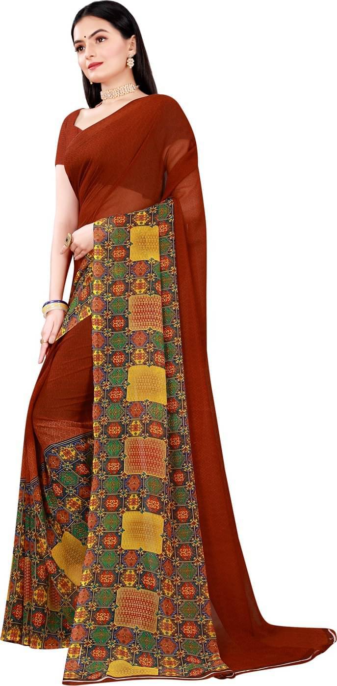 YUGAVEERAA Net Cut Outs Saree With Unstitched Blouse Piece ( Brown ) YUGAVEERAA Net Cut Outs Saree With Unstitched Blouse Piece ( Brown )