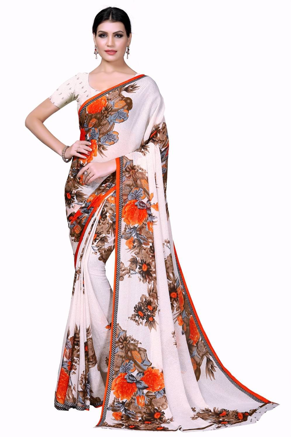     			YUGAVEERAA Net Cut Outs Saree With Unstitched Blouse Piece ( White )