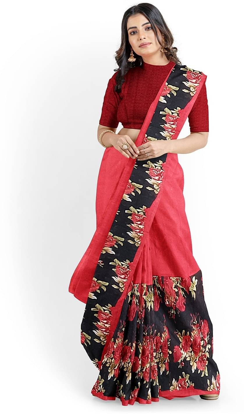     			YUGAVEERAA Net Cut Outs Saree With Unstitched Blouse Piece ( Orange )