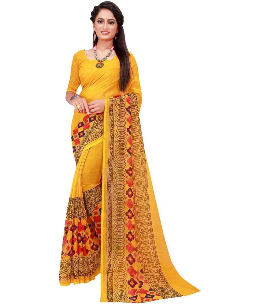 YUGAVEERAA Net Cut Outs Saree With Unstitched Blouse Piece ( Yellow ) YUGAVEERAA Net Cut Outs Saree With Unstitched Blouse Piece ( Yellow )