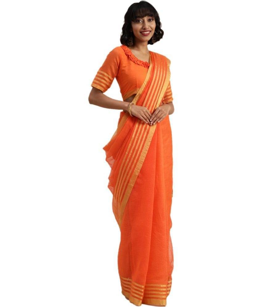 YUGAVEERAA Net Cut Outs Saree With Unstitched Blouse Piece ( Orange ) YUGAVEERAA Net Cut Outs Saree With Unstitched Blouse Piece ( Orange )