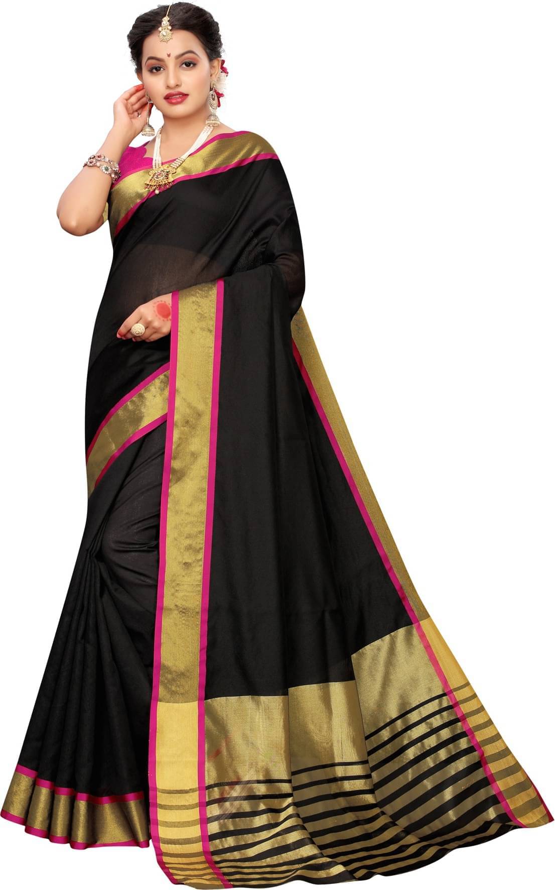     			YUGAVEERAA Net Cut Outs Saree With Unstitched Blouse Piece ( Black )