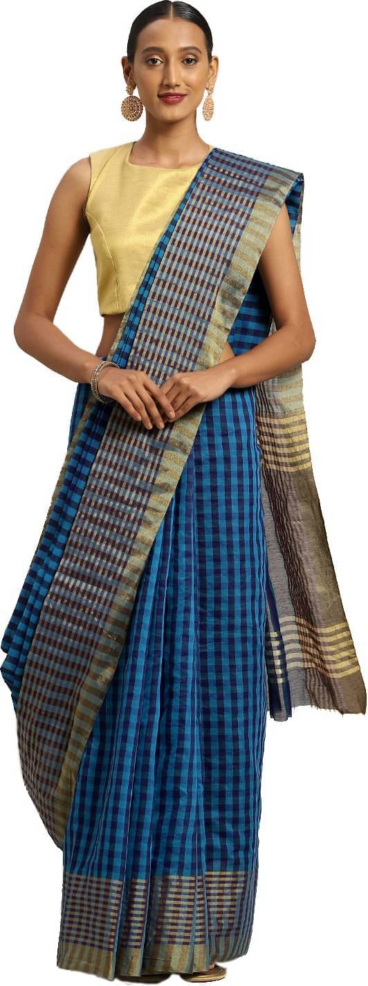 YUGAVEERAA Net Cut Outs Saree With Unstitched Blouse Piece ( Blue ) YUGAVEERAA Net Cut Outs Saree With Unstitched Blouse Piece ( Blue )