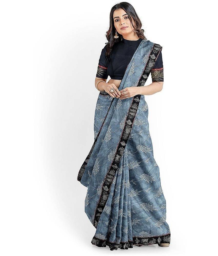     			YUGAVEERAA Net Cut Outs Saree With Unstitched Blouse Piece ( Blue )