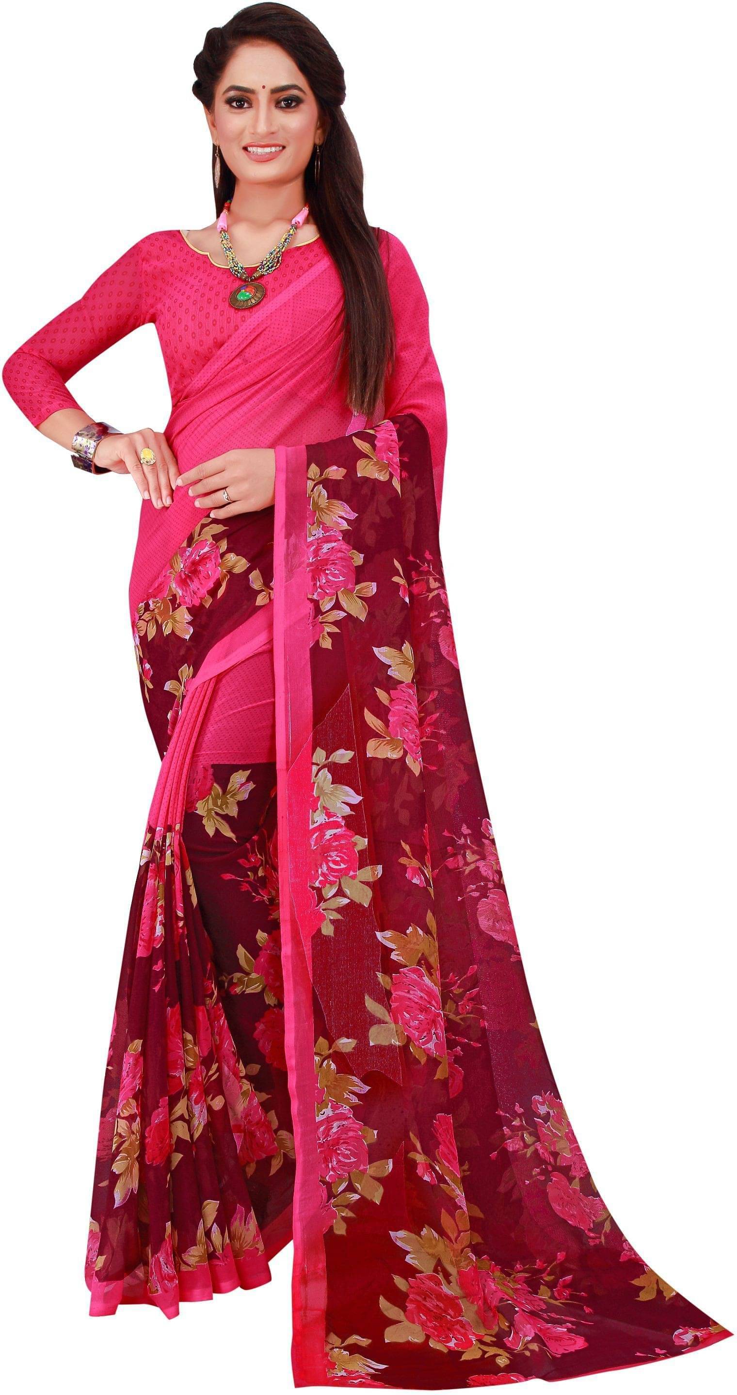 YUGAVEERAA Net Cut Outs Saree With Unstitched Blouse Piece ( Pink ) YUGAVEERAA Net Cut Outs Saree With Unstitched Blouse Piece ( Pink )