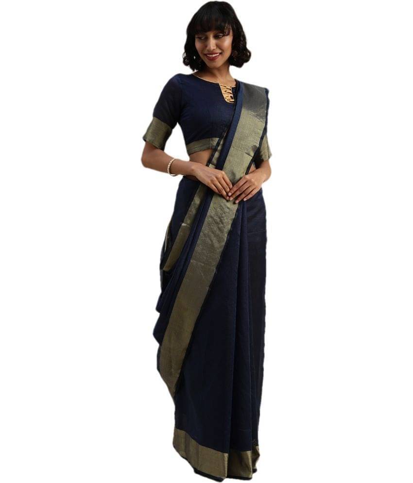     			YUGAVEERAA Net Cut Outs Saree With Unstitched Blouse Piece ( Blue )