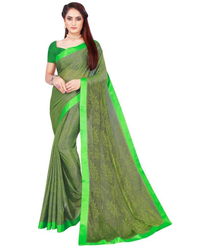     			YUGAVEERAA Net Cut Outs Saree With Unstitched Blouse Piece ( Green )