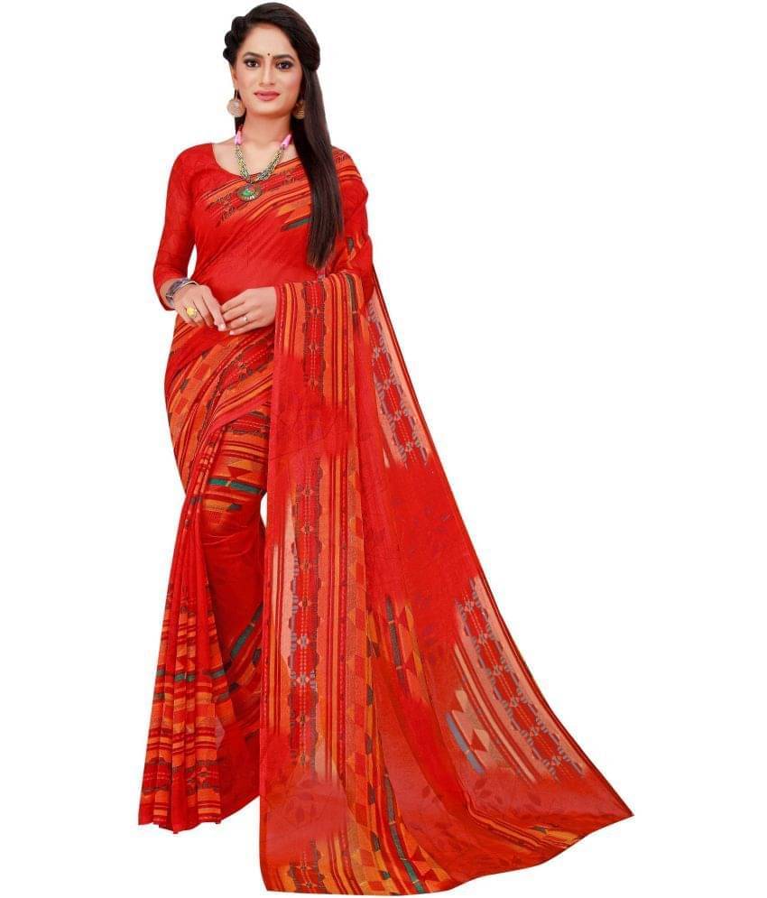     			YUGAVEERAA Net Cut Outs Saree With Unstitched Blouse Piece ( Red )