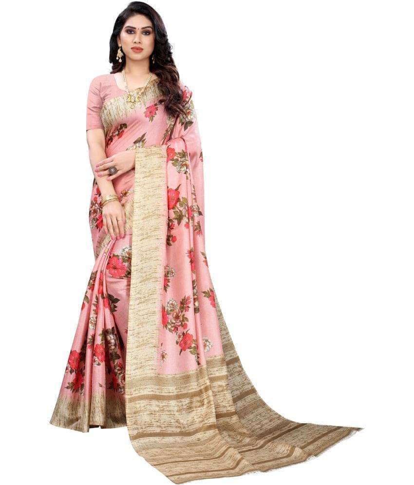     			YUGAVEERAA Net Cut Outs Saree With Unstitched Blouse Piece ( Pink )