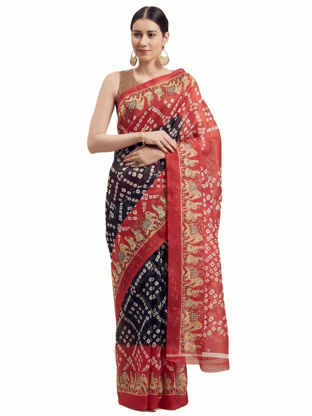     			YUGAVEERAA Net Cut Outs Saree With Unstitched Blouse Piece ( Red )