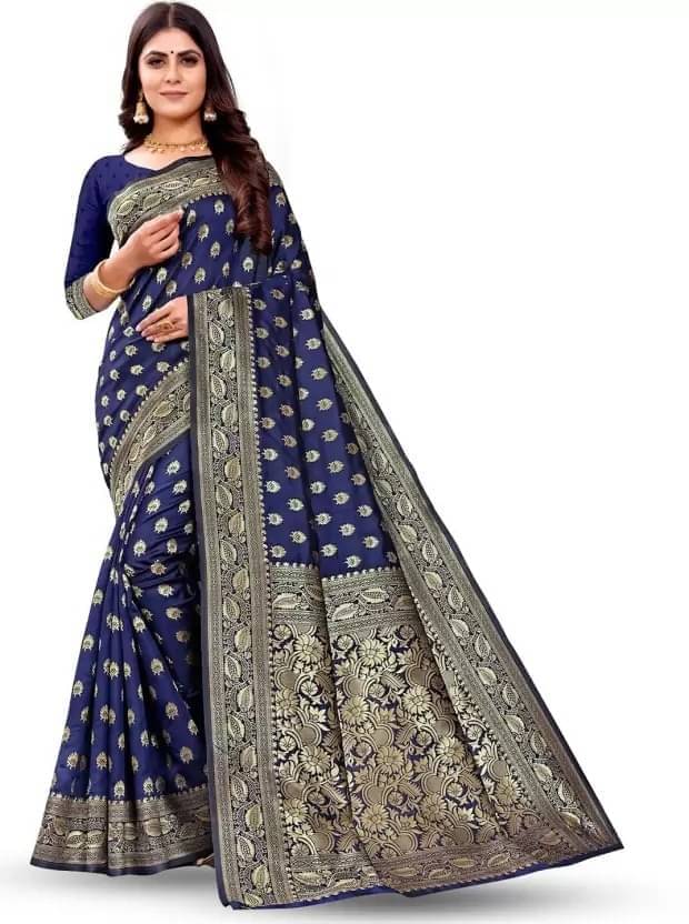 YUGAVEERAA Silk Embellished Saree With Unstitched Blouse Piece ( Navy Blue ) YUGAVEERAA Silk Embellished Saree With Unstitched Blouse Piece ( Navy Blue )