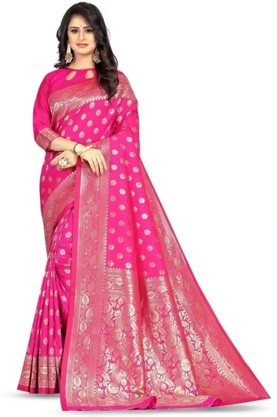 YUGAVEERAA Silk Embellished Saree With Unstitched Blouse Piece ( Pink ) YUGAVEERAA Silk Embellished Saree With Unstitched Blouse Piece ( Pink )