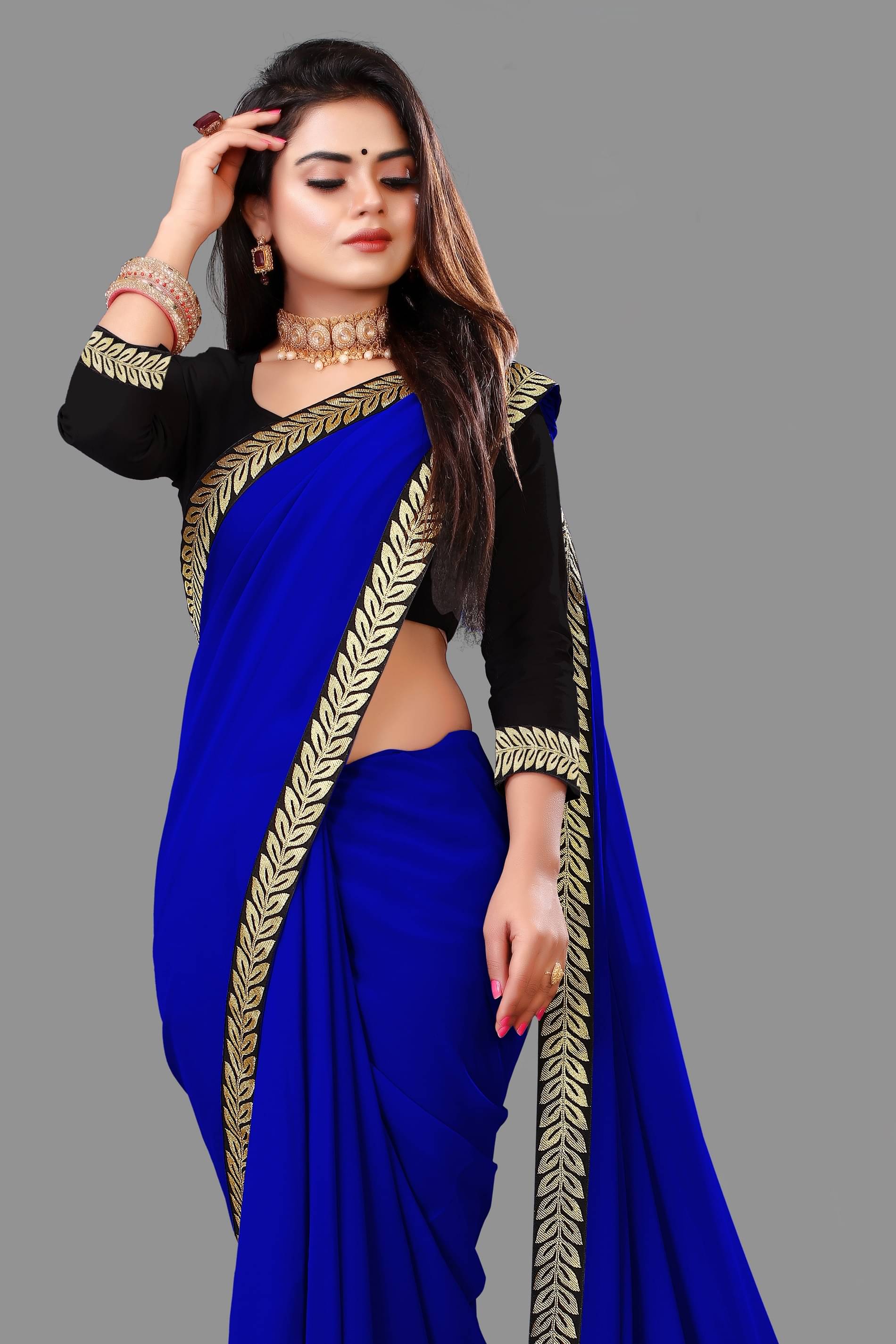 AAI SHREE KHODIYAR ART Georgette Woven Saree With Unstitched Blouse Piece ( Blue )     			AAI SHREE KHODIYAR ART Georgette Woven Saree With Unstitched Blouse Piece ( Blue )