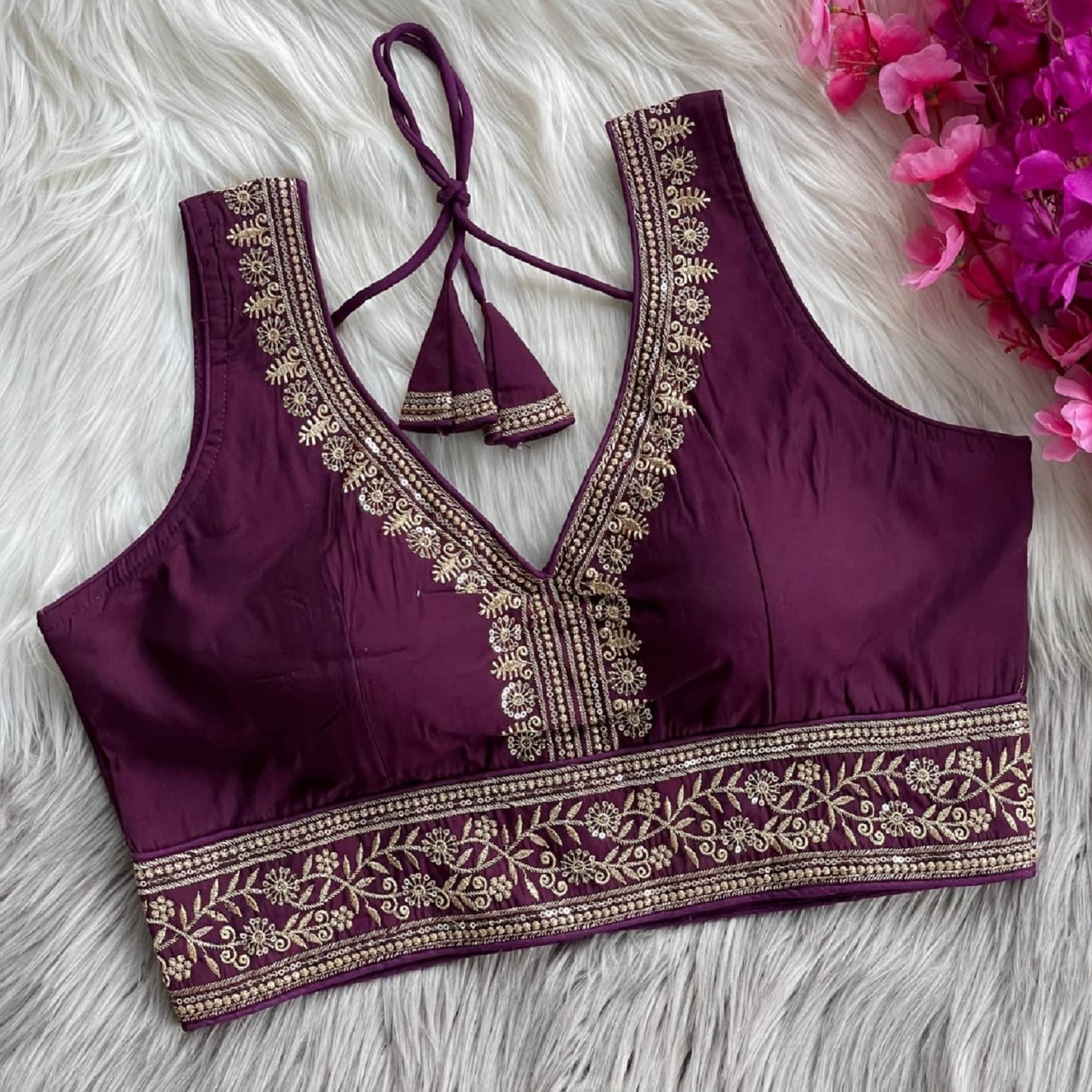     			ARZ Purple Readymade with Pad Silk Women's Blouse ( Pack of 1 )