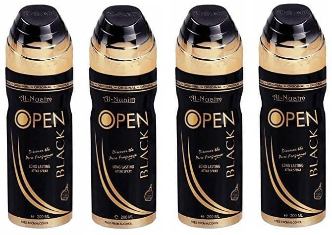     			Al-Nuaim OPEN BLACK PACK  OF  4   45R Deodorant Spray for Unisex 100 ml ( Pack of 4 )