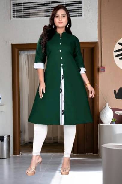     			BONISTA FASHION FOR ALL Women Cotton Flex Solid A-line Kurti ( Light Green )
