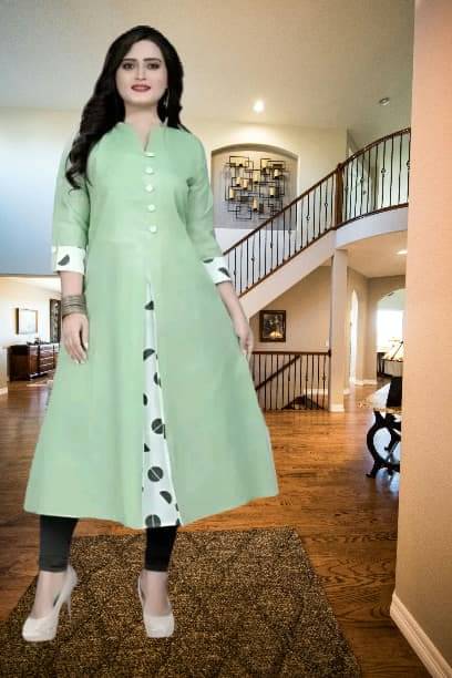     			BONISTA FASHION FOR ALL Women Cotton Flex Solid A-line Kurti ( Light Green )