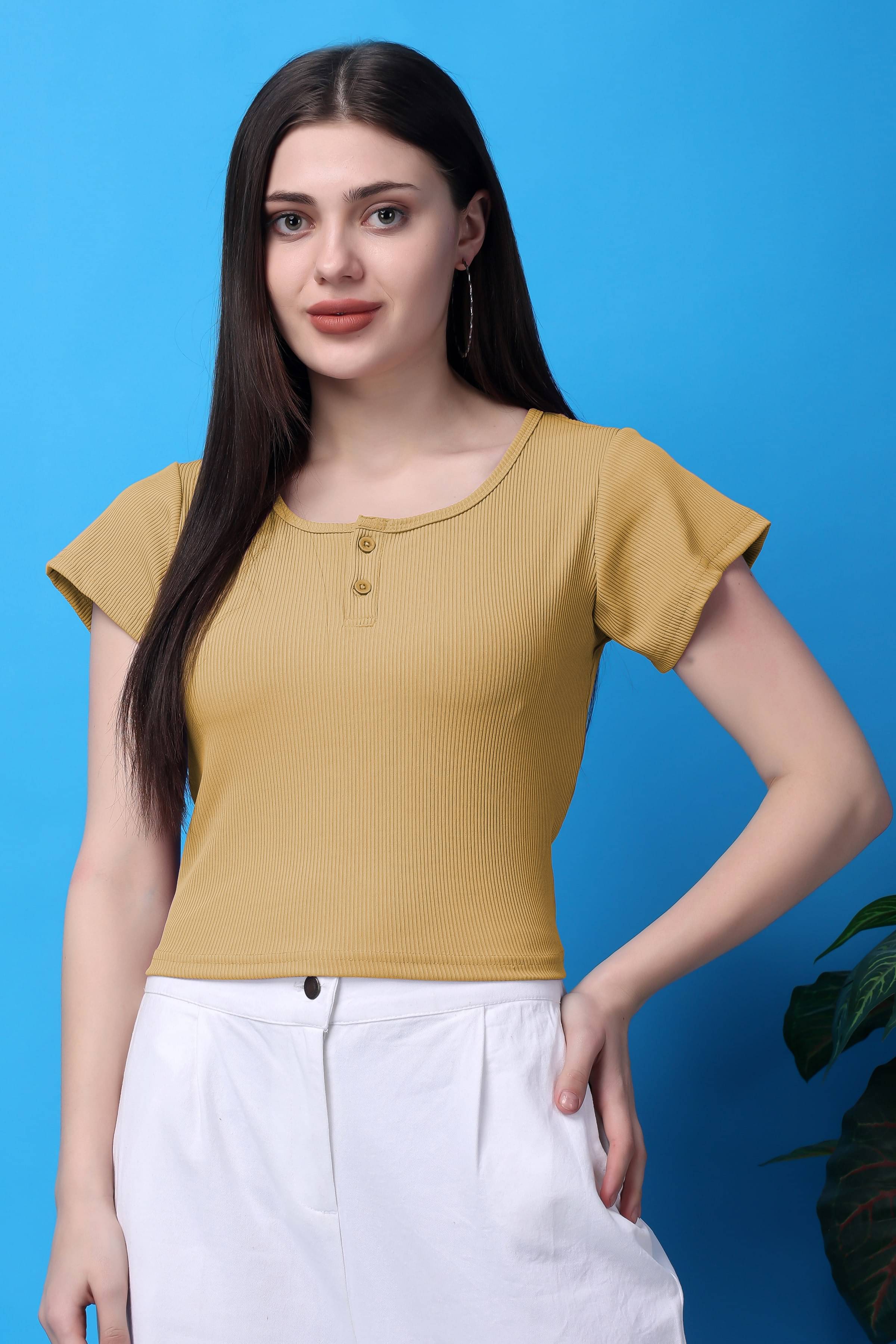 Bitterlime Women's Cotton Crop Top ( Beige ) Bitterlime Women's Cotton Crop Top ( Beige )