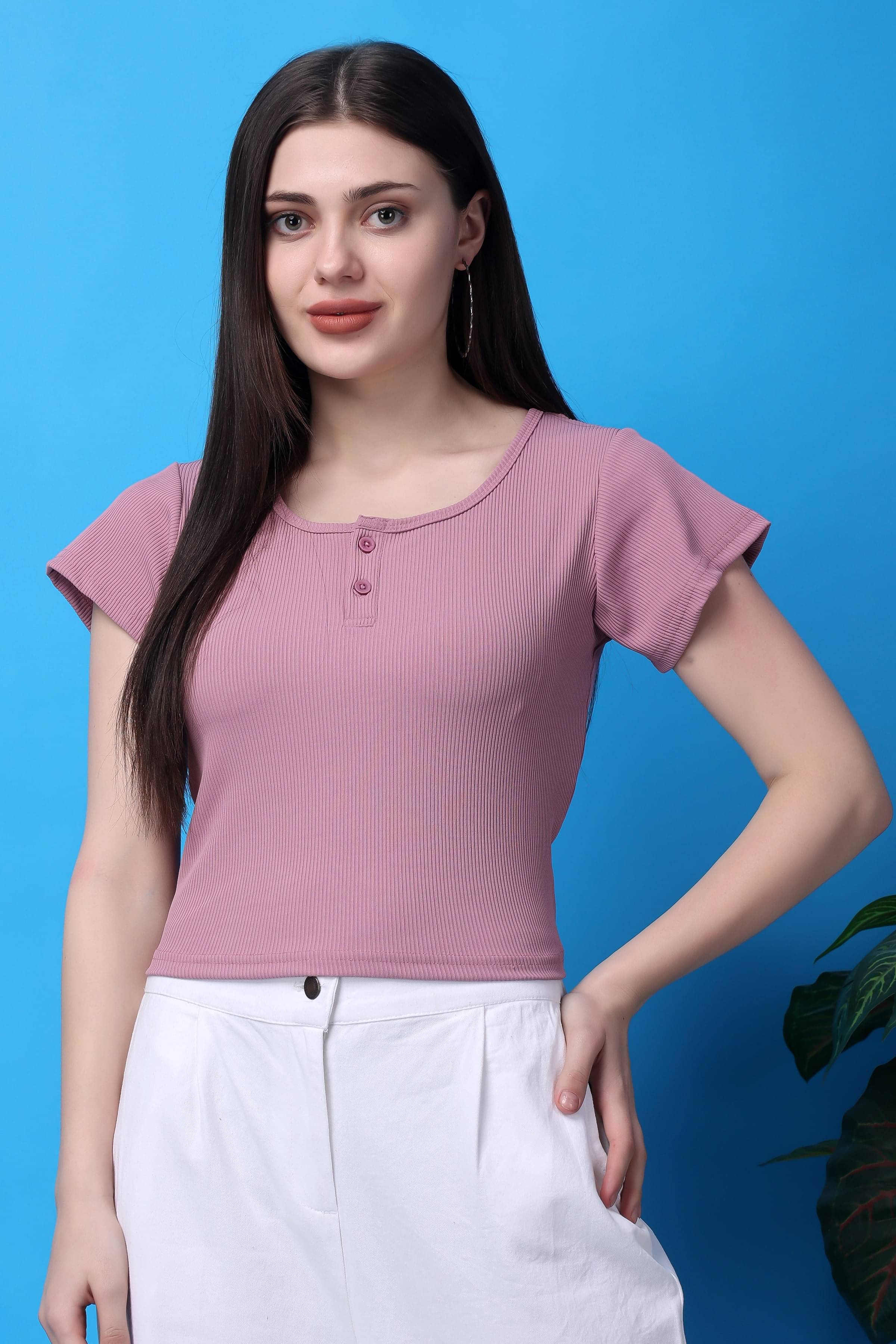 Bitterlime Women's Cotton Crop Top ( Pink ) Bitterlime Women's Cotton Crop Top ( Pink )