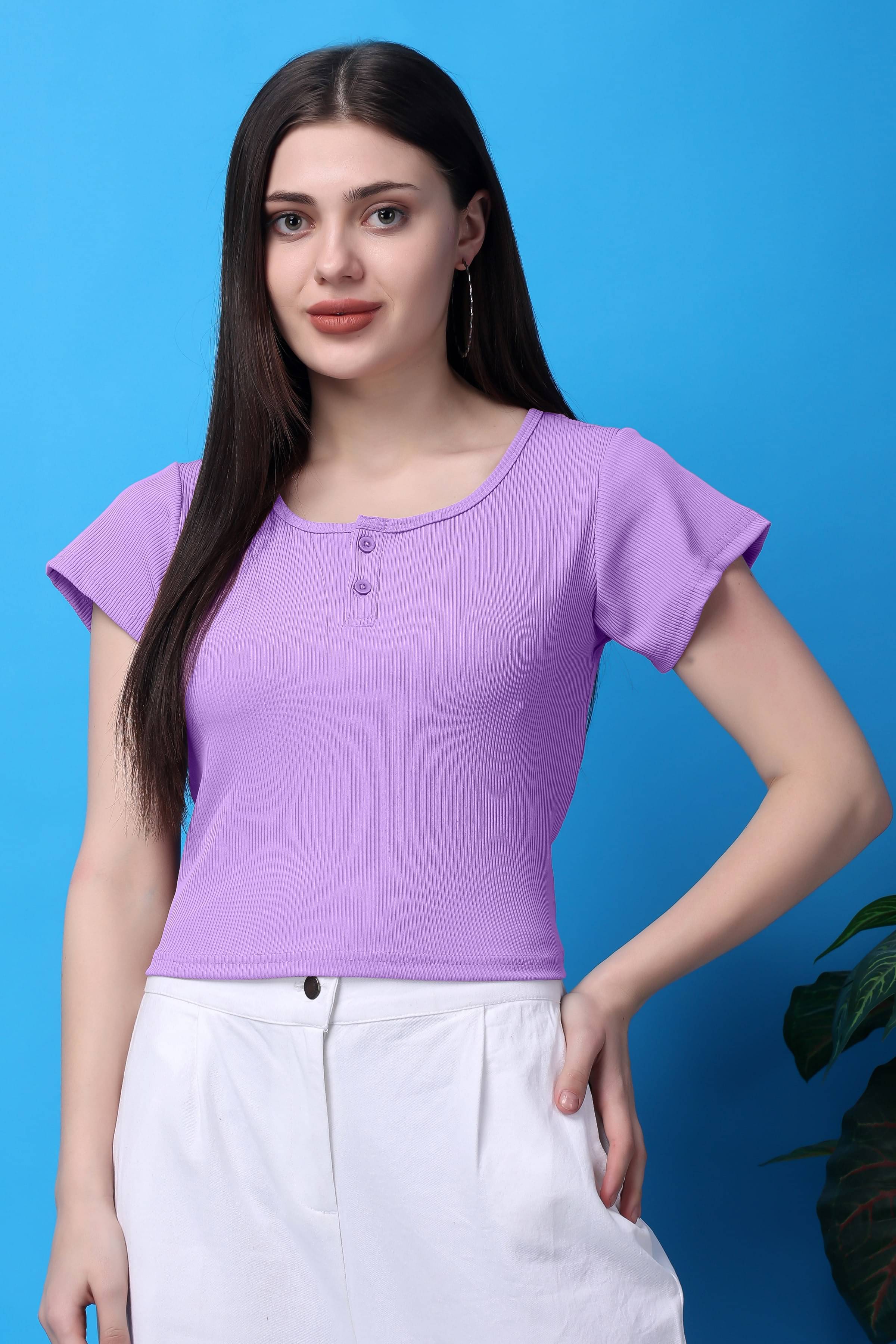 Bitterlime Women's Cotton Crop Top ( Lavender )     			Bitterlime Women's Cotton Crop Top ( Lavender )