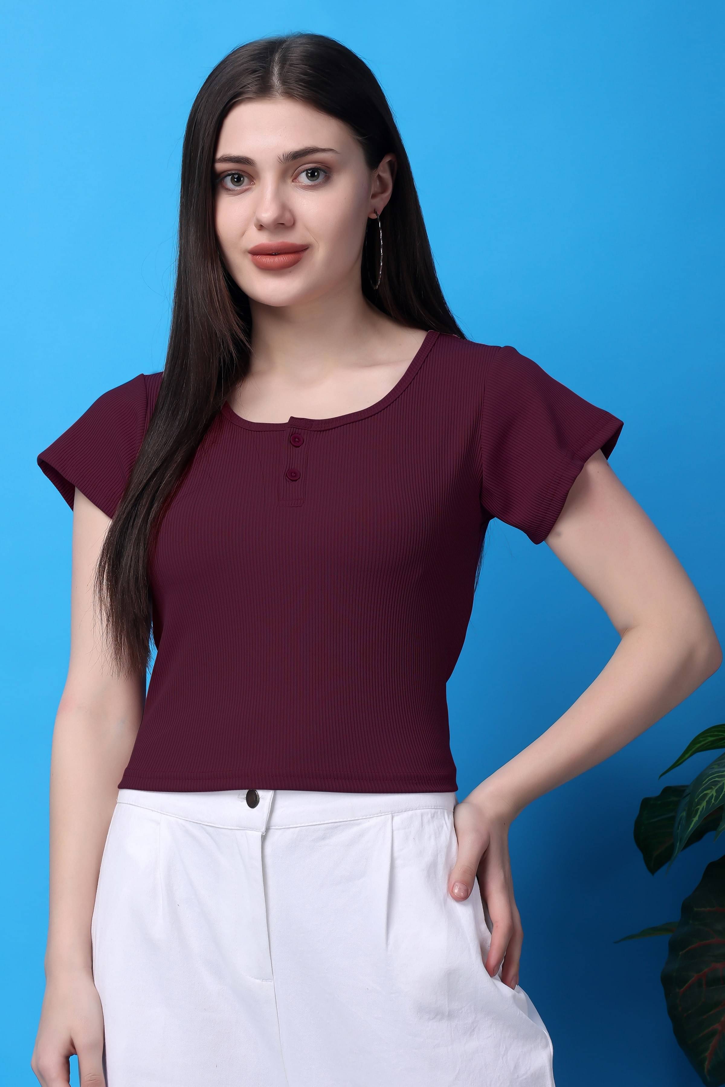     			Bitterlime Women's Cotton Crop Top ( Wine )