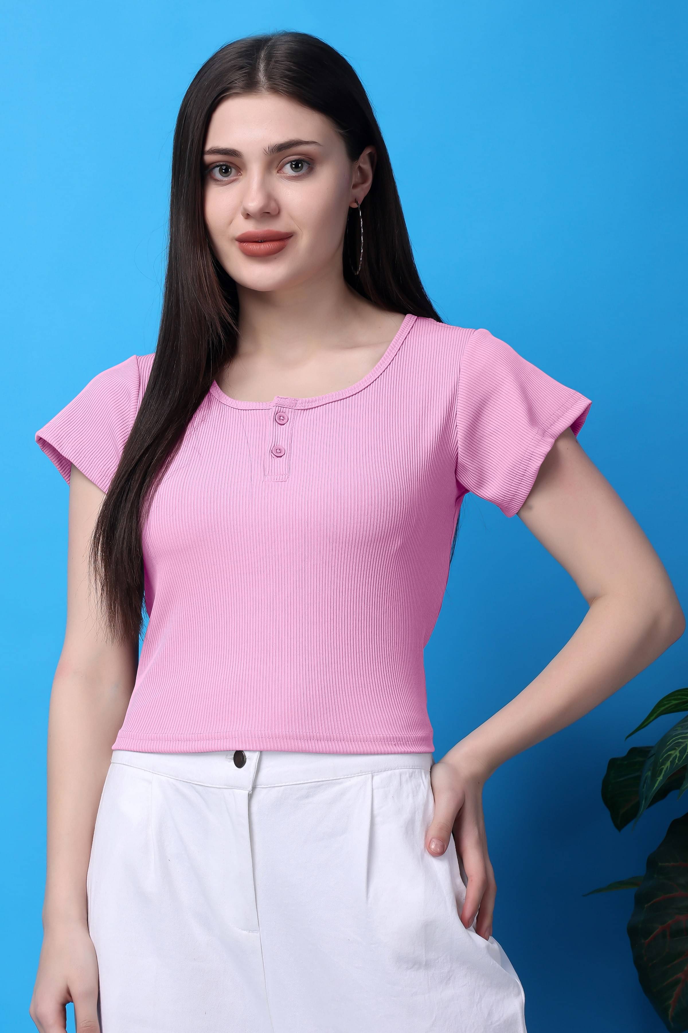 Bitterlime Women's Cotton Crop Top ( Pink ) Bitterlime Women's Cotton Crop Top ( Pink )