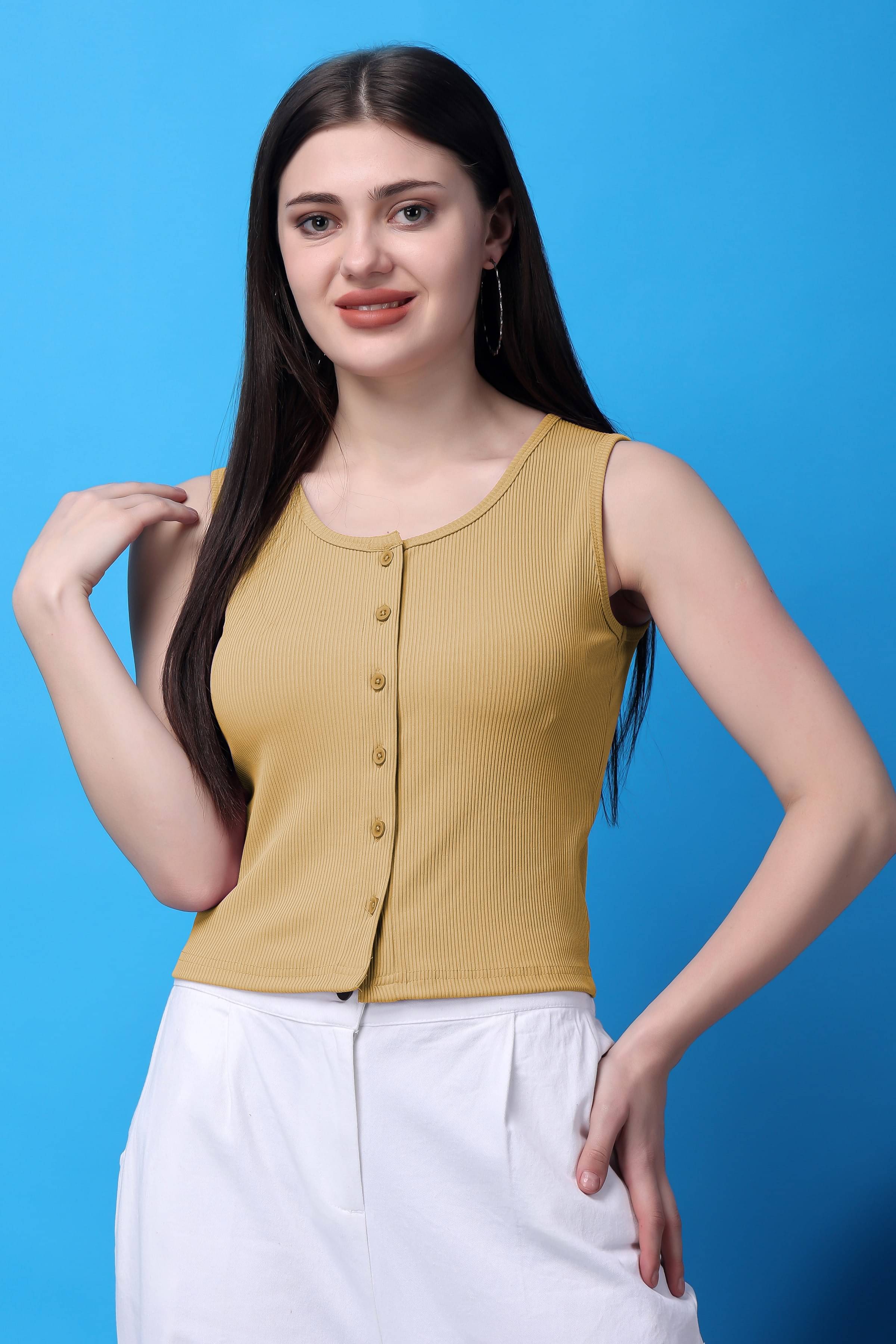     			Bitterlime Women's Cotton Crop Top ( Beige )