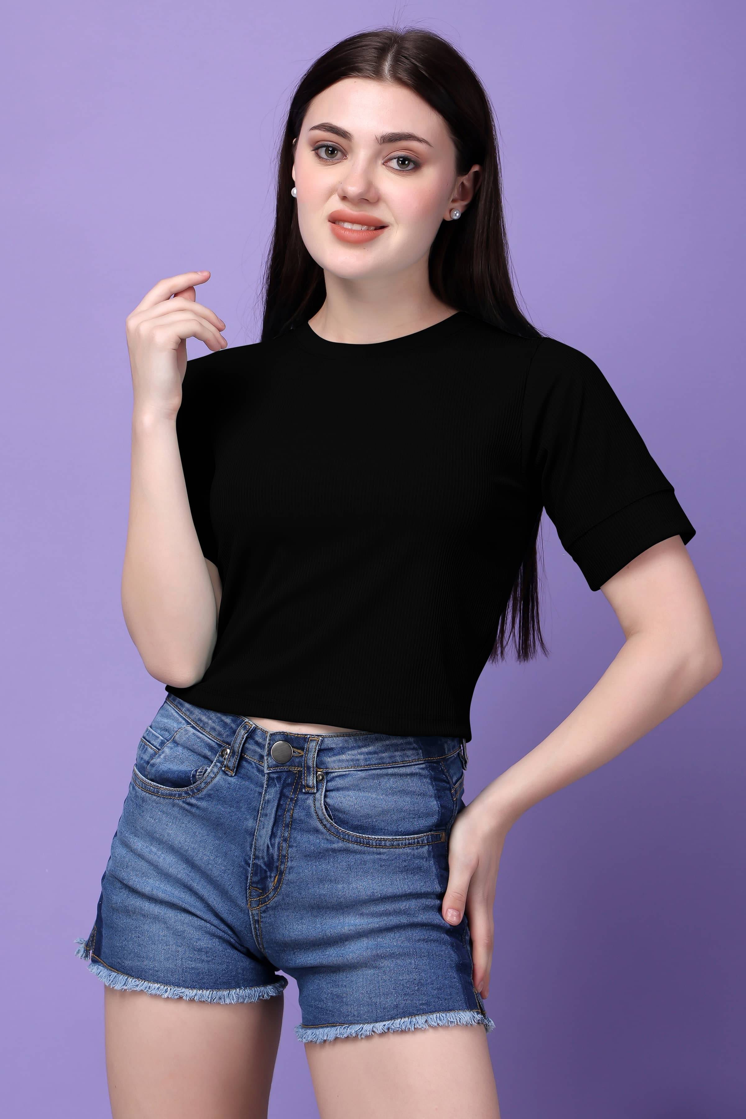     			Bitterlime Women's Cotton Crop Top ( Black )